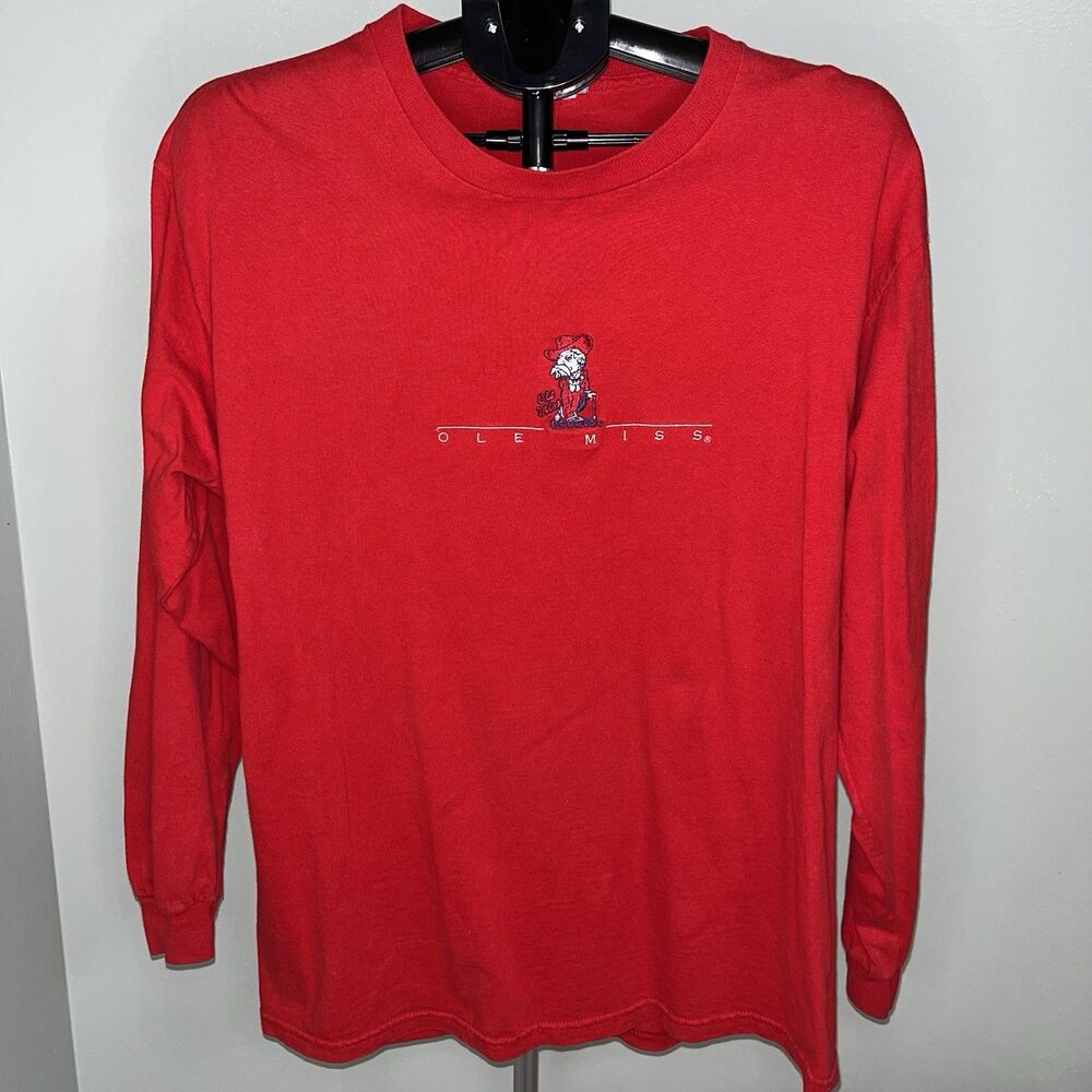 Vintage Ole Miss Rebels Shirt L Red Long Sleeve SEC Football University